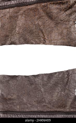 Two pieces of brown leather with a space for text isolated on white background. Stock Photo