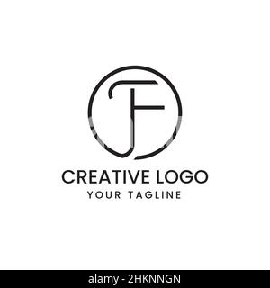 Simple logo circle line shaped letter T F.symbol Stock Vector