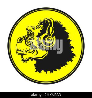 a chimpanzee monkey with headphones side view on a yellow isolated background vector image eps Stock Vector