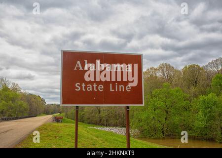 Sign of the Alabama state line near the stateline of Mississippi, USA Stock Photo