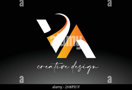 Creative golden letter VA v a logo with leading lines and road concept ...