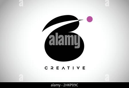 Letter B Icon Logo with Negative Space Design and Bold Icon with purple Dot. Creative B letter Idea with Swoosh and Purple Dot Vector Illustration. Stock Vector