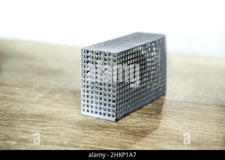 Gray abstract models printed on 3d printer from powder close-up. Stock Photo