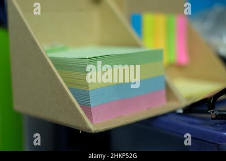 Colourful notebooks on the desk Stock Photo