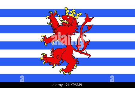 Top view of flag Official Province of Luxembourg, Belgium. Belgian travel and patriot concept. no flagpole. Plane layout, design. Flag background Stock Photo