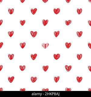 Seamless pattern with hand-drawn hearts. Black and white sketchy background for wrapping paper, fabrics, wallpapers, postcards and more. Stock Vector