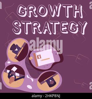 Text caption presenting Growth Strategy. Business concept Strategy aimed at winning larger market share in shortterm Colleagues Having Office Meeting Stock Photo