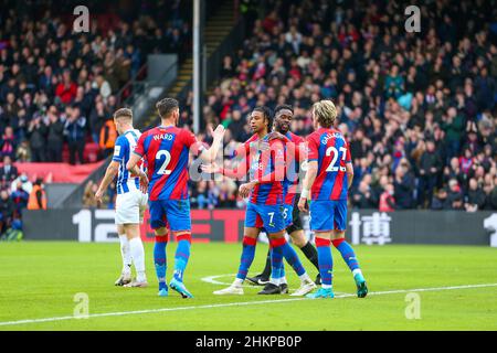 London, UK. 05th Feb, 2022. 5th February 2022 : Selhurst Park, Crystal Palace, London, England; FA Cup football, Crystal Palace versus Hartlepool: Michael Olise of Crystal Palace celebrates his goal for 2-0 in the 21st minute. Credit: Action Plus Sports Images/Alamy Live News Stock Photo