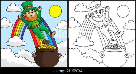 St. Patricks Day Leprechaun Coloring Page Vector  Stock Vector