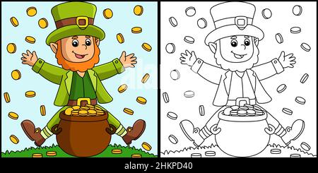St. Patricks Day Leprechaun Coloring Page Vector Stock Vector