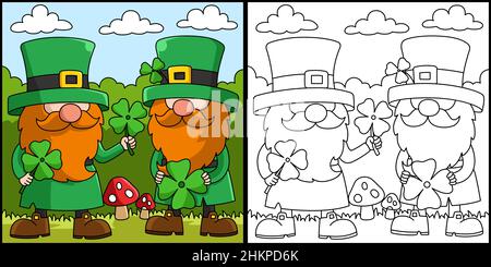 St. Patricks Day 2 Gnomes Coloring Page Vector  Stock Vector