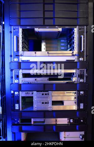 The router in the rack at telecom site Stock Photo