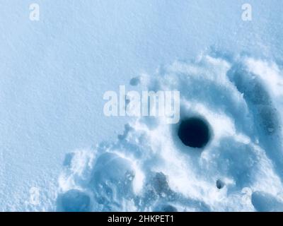 Fishing in the winter. Fishing through a hole in ice Stock Photo