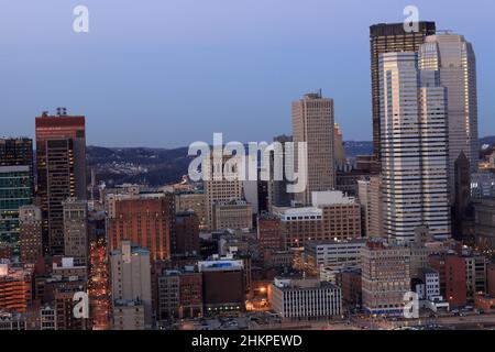 Downtown of Pittsburgh at night, USA, Pennsylvania Stock Photo