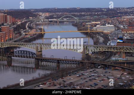 These are bridges in Pittsburgh, USA, Pennsylvania Stock Photo