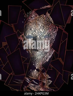 Dark Face in pieces. 3D rendering Stock Photo