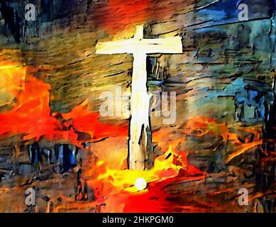 Christian cross painting. 3D rendering Stock Photo