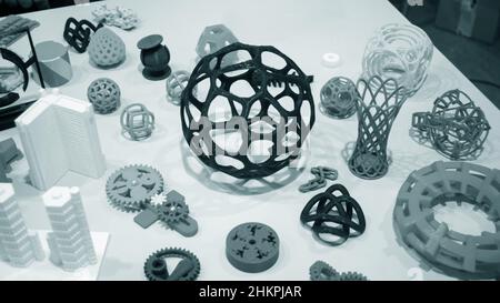 Abstract models printed by 3d printer close-up. Stock Photo