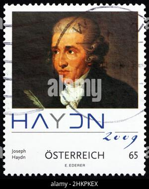 AUSTRIA - CIRCA 2009: a stamp printed in Austria shows Joseph Haydn, Austrian composer, 200th anniversary of his death, circa 2009 Stock Photo