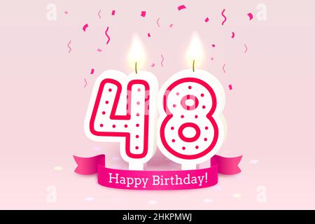 Happy Birthday years. 48 anniversary of the birthday, Candle in the form of numbers. Vector illustration Stock Vector
