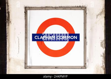 Clapham Common underground station sign. Stock Photo