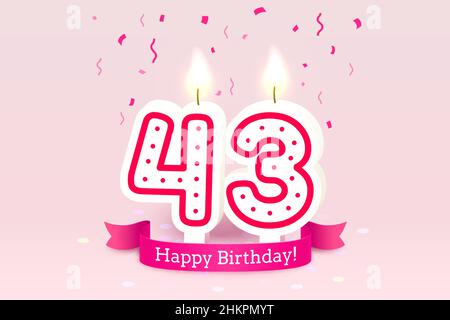 Happy Birthday years. 43 anniversary of the birthday, Candle in the form of numbers. Vector illustration Stock Vector