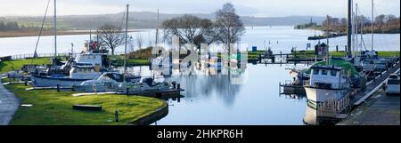 Boat moored in marina at Bowling in Dunbartonshire Stock Photo