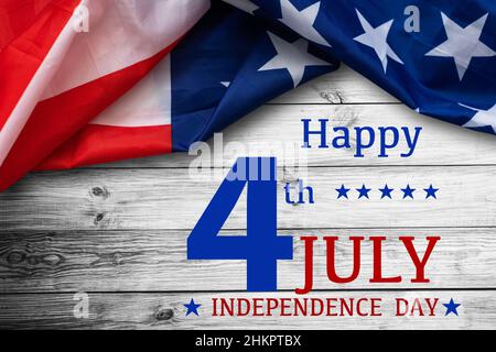 Happy 4th of July Over Distressed Wood Background Stock Photo