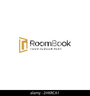 minimalist RoomBook door building logo design Stock Vector