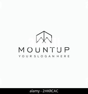 minimalist line art MOUNTUP building Logo design Stock Vector