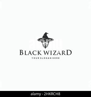 minimalist BLACK WIZARD silhouette logo design Stock Vector