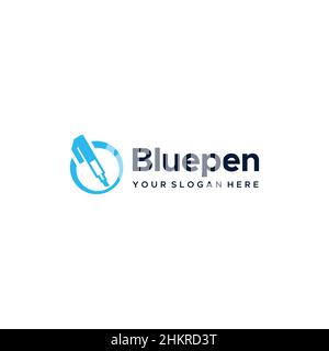 minimalist Bluepen circle stylograph logo design Stock Vector