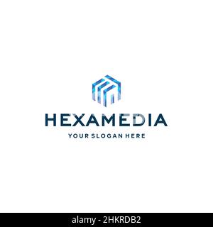 Flat colorful HEXA MEDIA logo design  Stock Vector