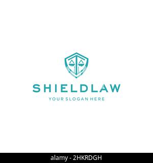 minimalist SHIELDLAW aegis legal scale logo design Stock Vector