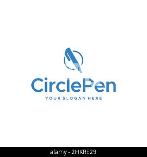 minimalist CirclePen stylograph blue logo design Stock Vector