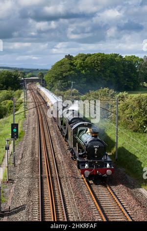 Steam locomotives  5043 Earl Mount Edgecumbe + 46233 Duchess of Sutherland double heading a mainline steam charter train on the west coast mainline Stock Photo