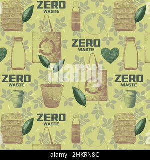 Eco seamless pattern vector. Icons with zero waste theme. Stock Vector
