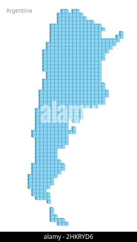 Light blue color dotted map plan vector illustration graphic small cubes geographical map of Argentina Stock Vector