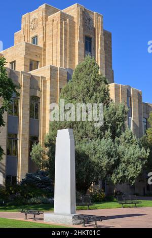 The historic County Court House (1883) at the scenic Pearl Street Mall in downtown, Boulder CO Stock Photo