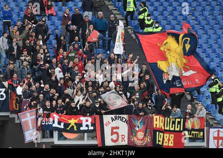 Rome, Italy. 05th Feb, 2022. Genoa supporters during the Serie A football match between AS Roma and Genoa CFC at Olimpico stadium in Rome (Italy), February 5th, 2022. Photo Antonietta Baldassarre/Insidefoto Credit: insidefoto srl/Alamy Live News Stock Photo