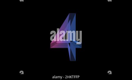 number four, digital symbol, Very Peri gradient neon light glowing in the dark.  Stock Vector
