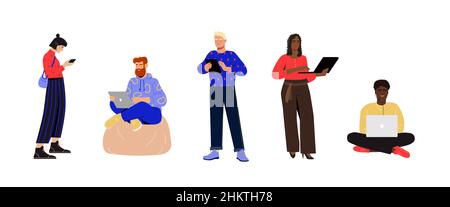 Set of people using different gadgets Stock Vector