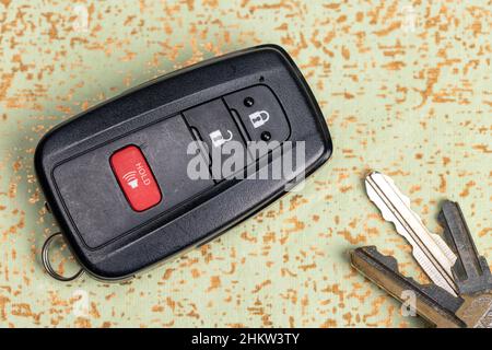 Remote key fob to start, stop, lock and unlock a vehicle Stock Photo