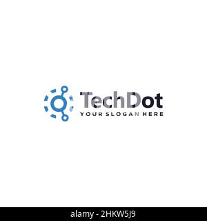 minimalist TechDot circuit circle logo design Stock Vector