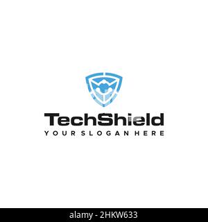minimalist TechShield aegis protection logo design Stock Vector