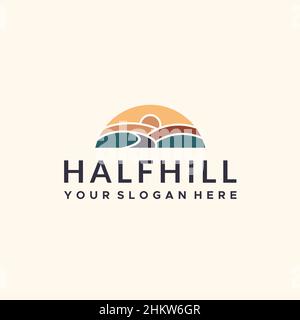minimalist HALFHILL sunrise garden Logo design Stock Vector