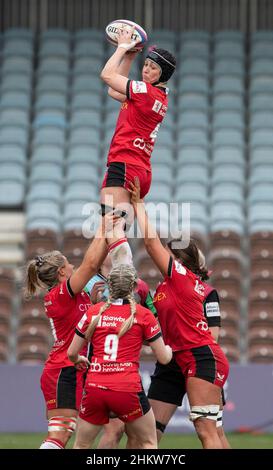 TWICKENHAM - ENGLAND 5 FEB 22: Sonia Green of Saracen’s in action during the Harlequins Women v Saracens Women, Twickenham Stoop, London UK on the 5th February  2022. Photo by Gary Mitchell/Alamy Live News Stock Photo