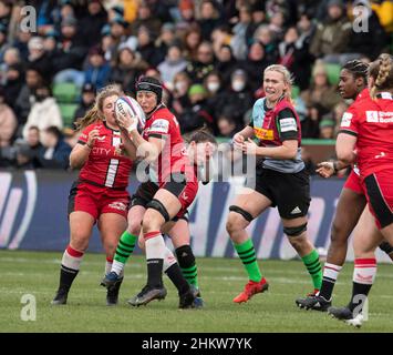 TWICKENHAM - ENGLAND 5 FEB 22: Sonia Green of Saracen’s in action during the Harlequins Women v Saracens Women, Twickenham Stoop, London UK on the 5th February  2022. Photo by Gary Mitchell/Alamy Live News Stock Photo