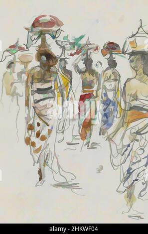 Art inspired by Women wear traditional costume. Indonesian women with bowls on their heads. Indonesia, Classic works modernized by Artotop with a splash of modernity. Shapes, color and value, eye-catching visual impact on art. Emotions through freedom of artworks in a contemporary way. A timeless message pursuing a wildly creative new direction. Artists turning to the digital medium and creating the Artotop NFT Stock Photo