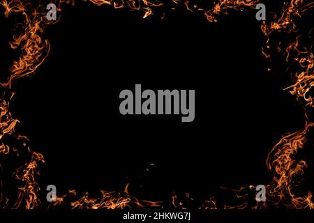 black background on fire. a sign for advertising. copy space. fire frame Stock Photo